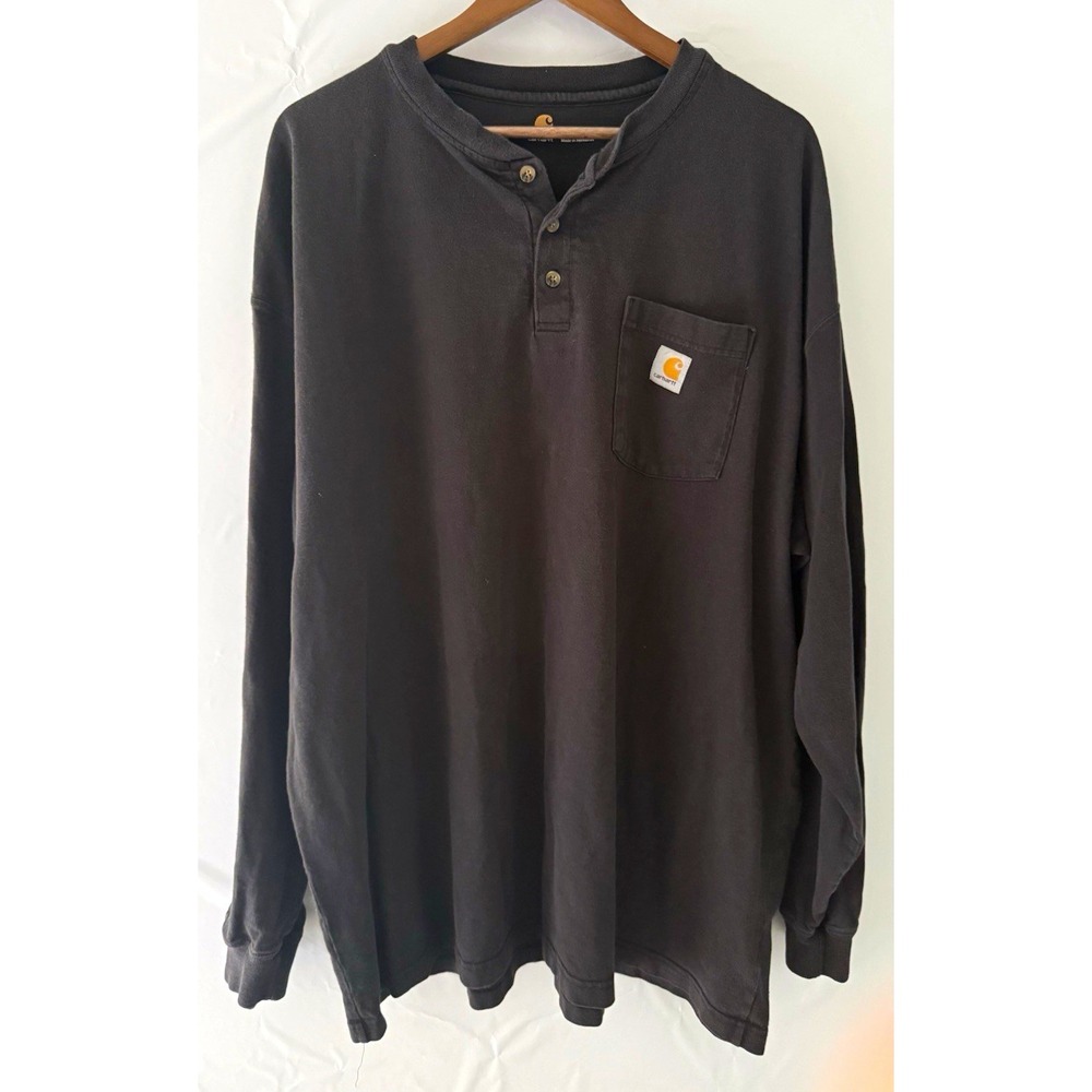 Carhartt Men's Black Long Sleeve Henley Pocket T-Shirt Relaxed Fit 2XL